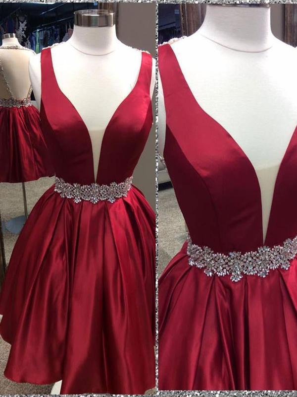 Sexy Backless V Neck Beaded Cheap Homecoming Dresses 2018, BDY0231