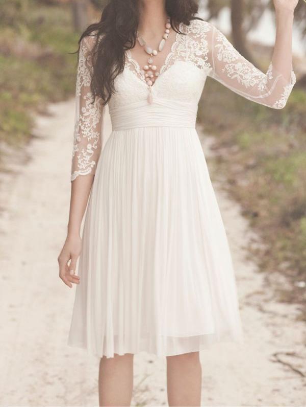 Cheap Long Sleeve Lace Short Beach Wedding Dresses, WDY0199