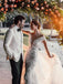 Cap Sleeve Illusion V-neck Lace Appliqued Tulle A-line Long Cheap Wedding Dresses, WDS0041