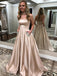 A-line Strapless Long Gold Prom Dresses with Pocket ,Cheap Prom Dresses,PDY0423