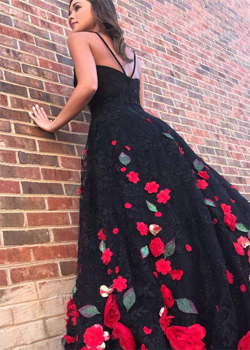 Gorgeous Black Flower Lace Long Customize Prom Dress, Black Evening Dress. PDY0192