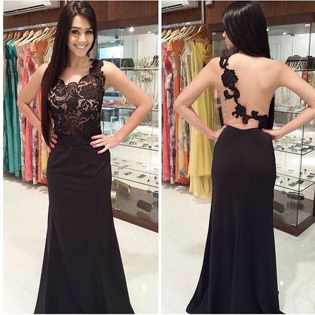 Sleeveless Lace Mermaid Black Long Prom Dress, Formal Evening Gowns,Evening Party Dresses,PDY0293