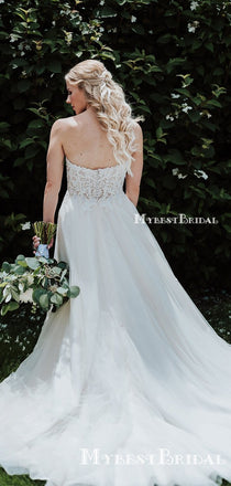 Sweetheart Charming Off-White Tulle A-line Long Cheap Wedding Dresses, WDS0005