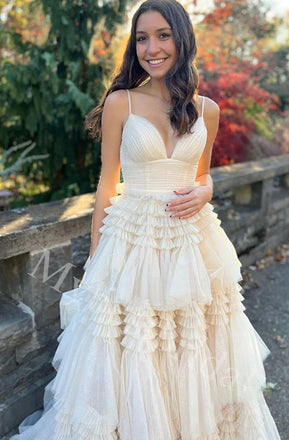 Elegant V-neck  Sleeveless Simple A-line Long Prom Dress,PDS1045