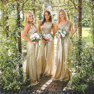One Shoulder Sequin Bridesmaid Dresses, Shinning Gold Bridesmaid Dresses,Cheap Bridesmaid Dresses,WGY0265