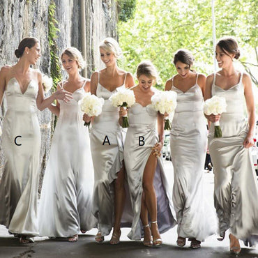 Sheath Spaghetti Straps Sliver Floor-Length Long Bridesmaid Dresses,Cheap Bridesmaid Dresses,WGY0200