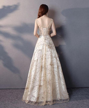 Loverly Tulle V Neck  Long Evening Gowns,Prom Dresses,Party Dresses,PDY0345