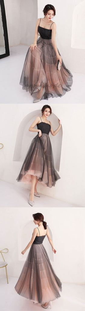 Cute Black Tulle Short Prom Dresses With Straps,Homecoming Dresses,PDY0349