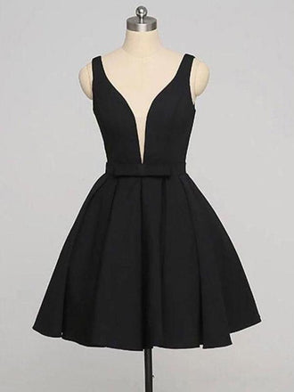 Simple Black V Neck Short Cheap Custom Homecoming Dresses 2018,BDY0226