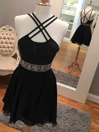 Sexy Backless Short Rhinestone Black Homecoming Dresses 2018, BDY0256
