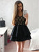 A-Line Scoop Tiered Black Party Homecoming Dresses with Lace Applique, TYP0025