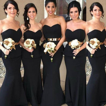 Sweetheart Black Mermaid Cheap Long Bridesmaid Dresses Online, WGY0297