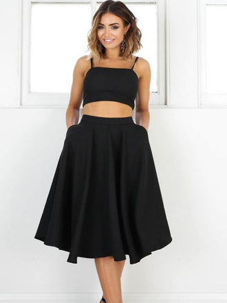 Simple Two Pieces Black Short Homecoming Dresses 2018, BDY0316