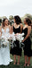 Spaghetti Strap Black Mermaid Tea Length Cheap Bridesmaid Dresses, BDS0104