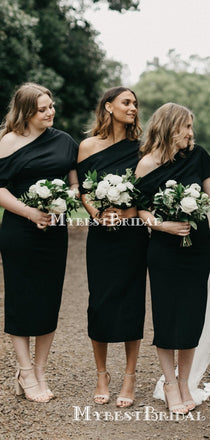 Elegant One-Shoulder Black Mermaid Long Cheap Bridesmaid Dresses, BDS0081