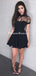 Short Sleeve High Neck Black A-line Short Homecoming Dresses, HDS0039