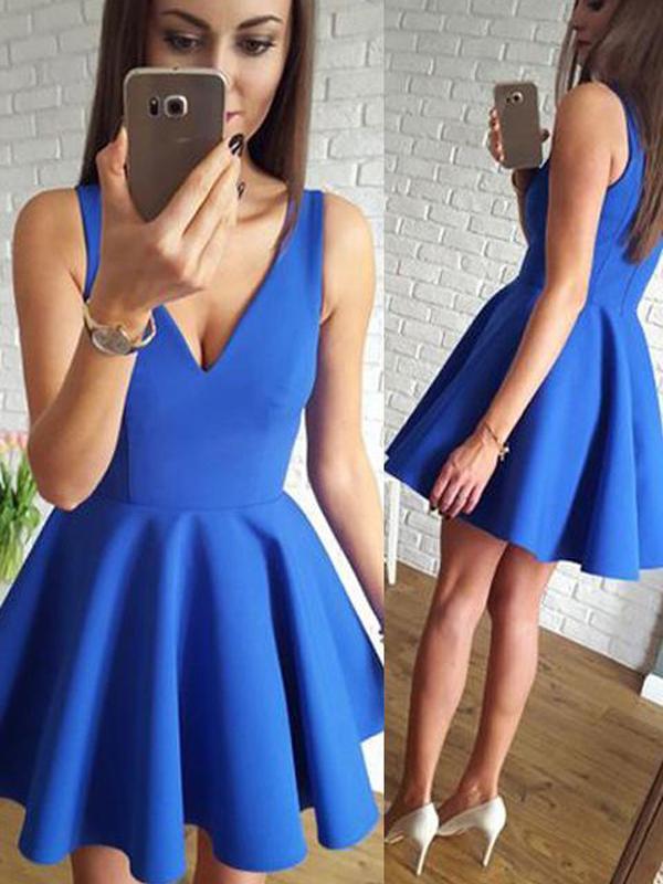 Blue V-Neck Cheap 2018 Homecoming Dresses Under 100, BDY0213
