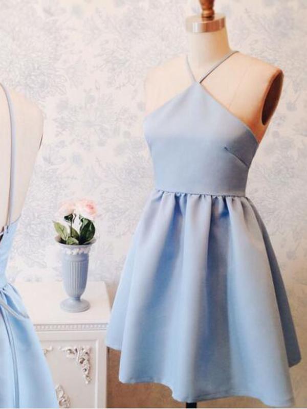 Halter Simple Cute Cheap Blue Homecoming Dresses 2018, BDY0204