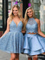 Elegant Lace Short Powder Blue Homecoming Dresses with Open Back, TYP0045