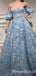 Gorgeous Newest Sweetheart Off-The-Shouder Blue Appliqed A-line Long Cheap Prom Dresses, PDS0021