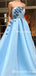 Gorgeous Newest Charming Strapless Sleeveless Sky Blue Appliqued A-line Long Cheap Prom Dresses, PDS0022