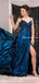 New Arrival Spaghetti Strap Sleeveless Blue Elastic Satin With Top Beads A-line Long Cheap Prom Dresses, PDS0033