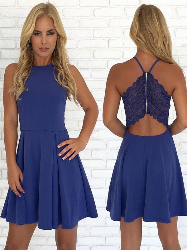Open Back Blue Cheap Cute Simple Casual Homecoming Dresses 2018,BDY0234