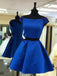 Simple Cute Two Piece Cap Sleeve Blue Homecoming Dresses 2018, BDY0249