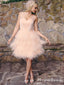 Cute A Line V Neck Backless Light Pink Tulle Short Cheap Homecoming Dresses, TYP0062