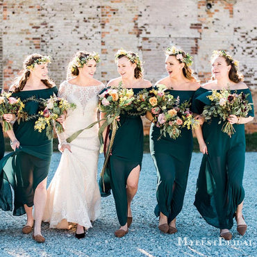 New Arrival Chrming Elegant Off-The-Shoulder Sleeveless A-line Chiffon Long Cheap Bridesmaid Dresses, BDS0005