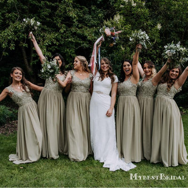 New Arrival Square Neckline Cap Sleeves Floor-Length Long Cheap Chiffon Bridesmaid Dresses, TYP0108