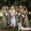 Mismatched Dusty Green A-line Long Cheap Wedding Party Bridesmaid Dresses, BDS0014