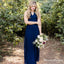 Simple Charming Navy Blue Hlater Sleeveless Chiffon Long Cheap Bridesmaid Dresses, TYP0073