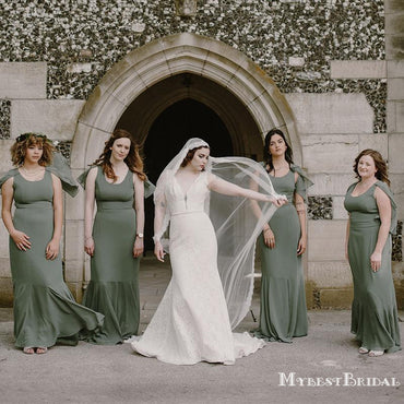 Newest Hot Selling Jewel Neckline Short Sleeves Chiffon Long Cheap Bridesmaid Dresses, TYP0077