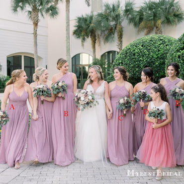 Mismatched Dusty Purple Chiffon A-line Long Cheap Bridesmaid Dresses, BDS0090