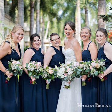 Mismatched Charming Blue Chiffon A-line Long Cheap Bridesmaid Dresses, BDS0070