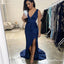 Elegant V-neck Royal Blue Double FDY Mermaid Long Cheap Bridesmaid Dresses, BDS0060