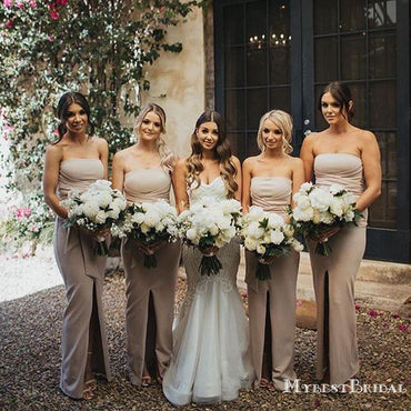 Elegant Strapless Grey Jersey Mermaid Long Cheap Bridesmaid Dresses, BDS0055