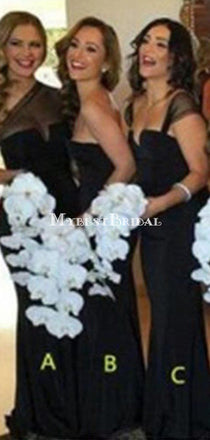 Mismatched Different Styles Black Tulle Bridesmaid Dresses,Cheap Bridesmaid Dresses,WGY0357