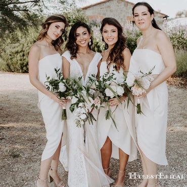 Simple Strapless Side Slit A-line Long Cheap Bridesmaid Dresses, BDS0087