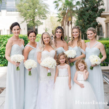 Mismatched Charming Simple Light Blue Chiffon A-line Long Cheap Bridesmaid Dresses, BDS0035