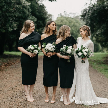 Elegant One-Shoulder Black Mermaid Long Cheap Bridesmaid Dresses, BDS0081