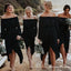 Charming Off-The-Shoulder Black Chiffon Side Slit Long Cheap Bridesmaid Dresses, BDS0063