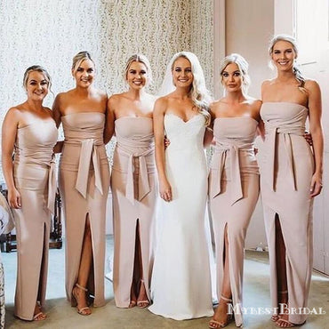 Strapless Charming Double FDY Side Slit Floor-Length Long Cheap Bridesmaid Dresses, BDS0051