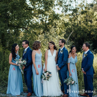 Mismatched Blue Chiffon A-line Long Cheap Bridesmaid Dresses, BDS0093