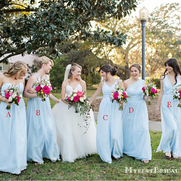 Mismatched Charming Simple Light Blue Chiffon A-line Long Cheap Bridesmaid Dresses, BDS0032
