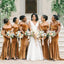 Elegant Off-The-Shoulder Brown Velvet Side Slit Long Cheap Bridesmaid Dresses, BDS0025