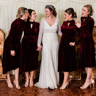Newest High Neck Long Sleeves Burgundy Velvet Cheap Bridesmaid Dresses, BDS0121