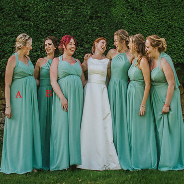 Mismatched Mint Green Chiffon A-line Long Cheap Bridesmaid Dresses, BDS0127
