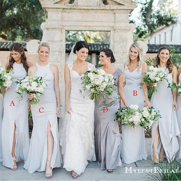 Mismatched Simple Dusty Blue Elastic Silk A-line Long Cheap Bridesmaid Dresses, BDS0078